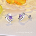 925 Silver Earrings Purple Cubic Zirconia Stud Earrings